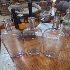 Warranted Flask Clear Glass Bottles Set of 3 Collectible Embossed