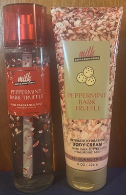 Bath & Body Works Milk Bar PEPPERMINT BARK TRUFFLE Mist & Body Cream Set