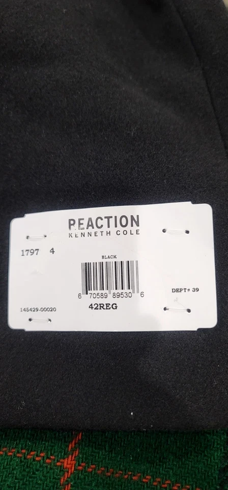 KENNETH COLE REACTION MEN'S CLASSIC OVERCOAT JACKET, BLACK ,SIZE 42R ,NWT. - Image 4 of 4