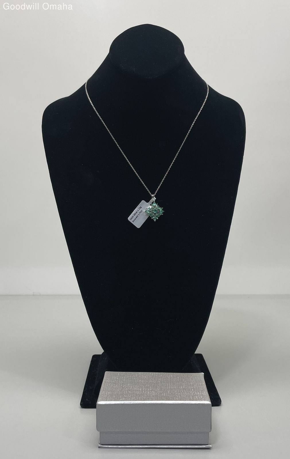 Sterling Silver Multi-Emerald Gemstone Pendant Ch… - image 1