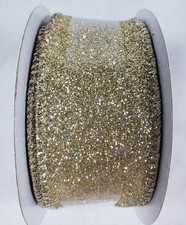 NEW Holiday Wired Edge RIBBON 1.5" x 25' Gold Glitter Spool