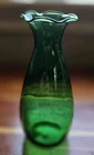 Vintage Anchor Hocking Forest Green Glass 6.5" Crimped Ruffled Top Vase MCM