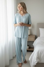 Vanity Fair Vintage Pajama Set Womens Large Blue Nylon 2 Pc Sleepwear