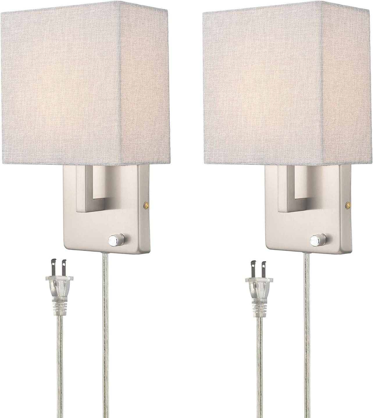 Wall Sconces Brushed Nickel Plug in Sconce Lighting with Linen Wall Light for Be