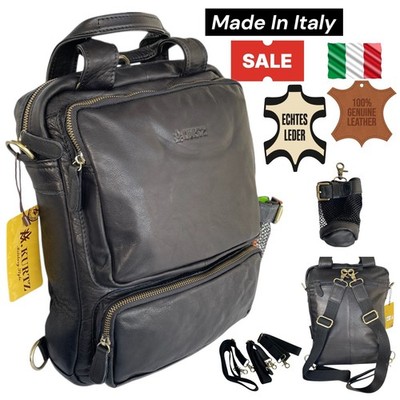 Unisex ECHTES LEDER Schwarz Rucksack Umhängetasche Unitasche Leather Backpack