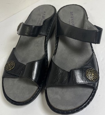 Aravon New Balance Women Candace Open Toe Strap Comfort Black Sandal Sz 11D
