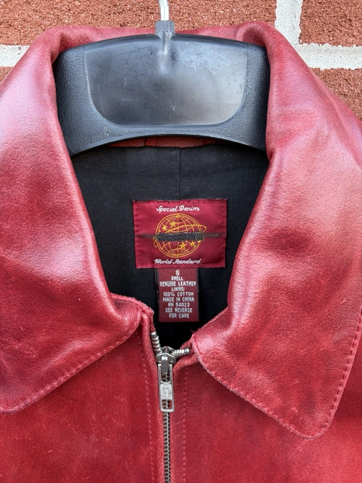 Vintage 90’s Women’s Red Gap Blue Jeans Leather Jacket SMALL - Image 4 of 4