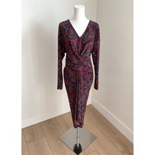 Lauren Ralph Lauren Red Paisley Twist Front V-Neck Sheath Dress Size 8 NEW
