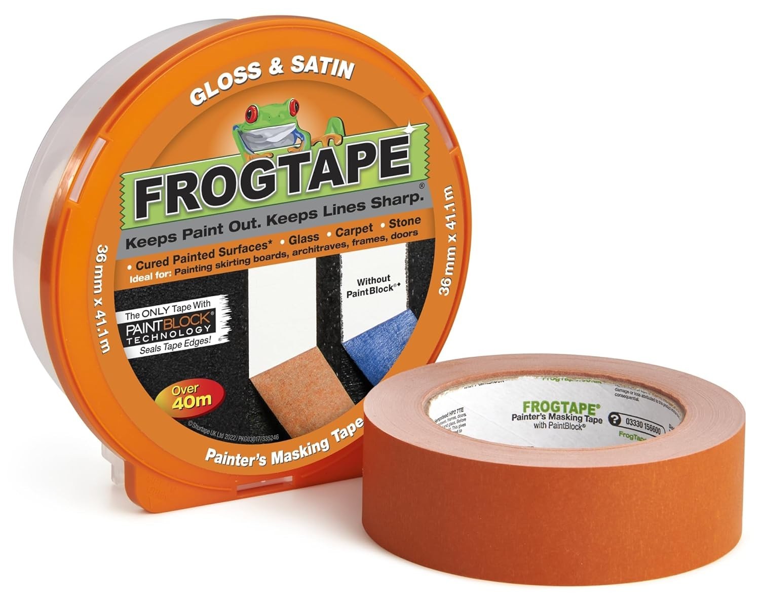 Frog Tape Orange Gloss Satin Painters Masking Tape 36mm x 41.1m Indoor New