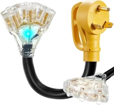 30 Amp to 20 110V RV Distribution Adapter NEMA TT-30P-3X5-20R, yellow 