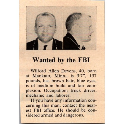 #ad Wanted by the FBI Wilford Allen Devens Mankato MN 1965 Ad SAH7 5 $13.50