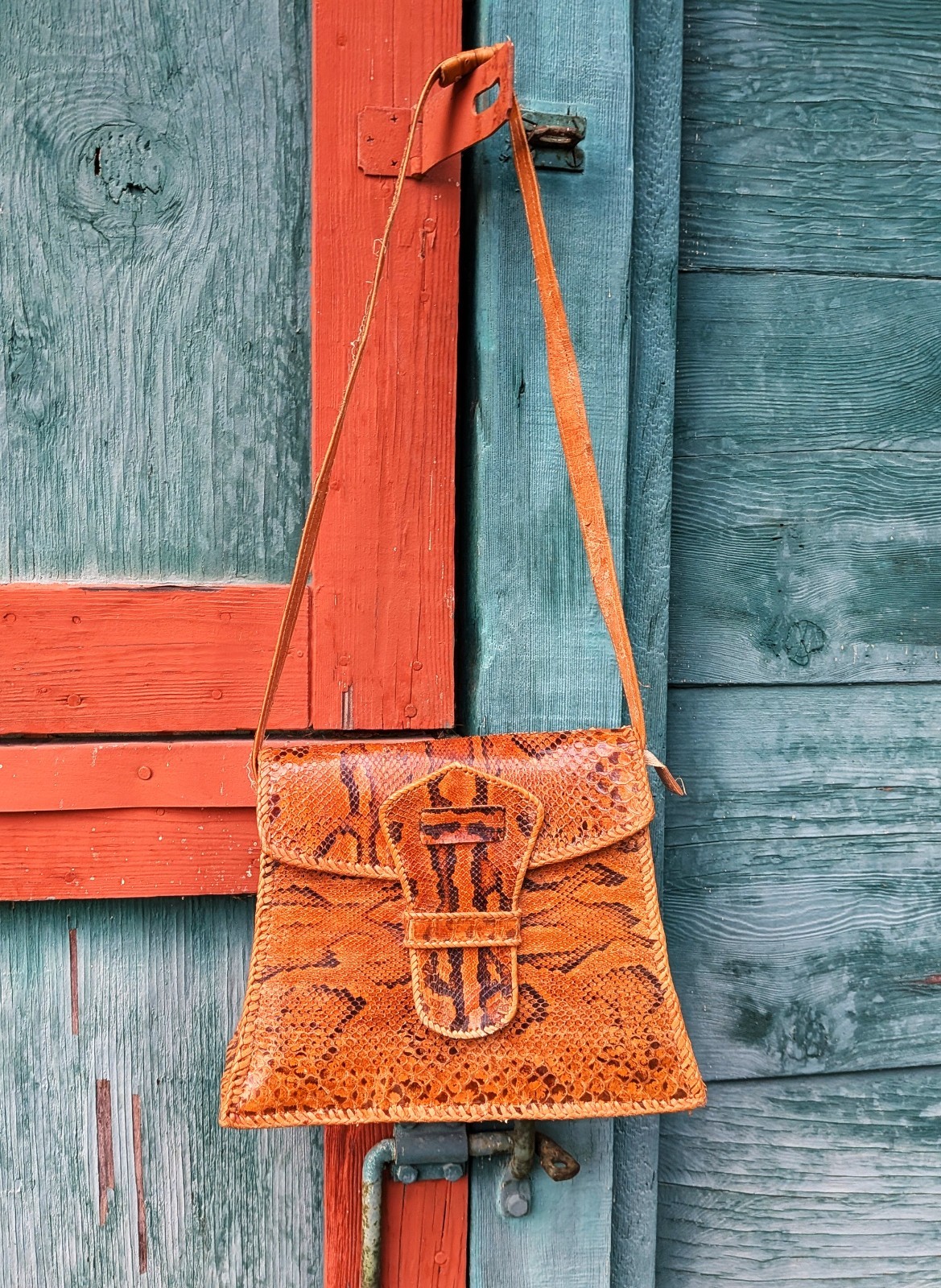 Vintage Handbag Python Leather with Adjustable St… - image 1