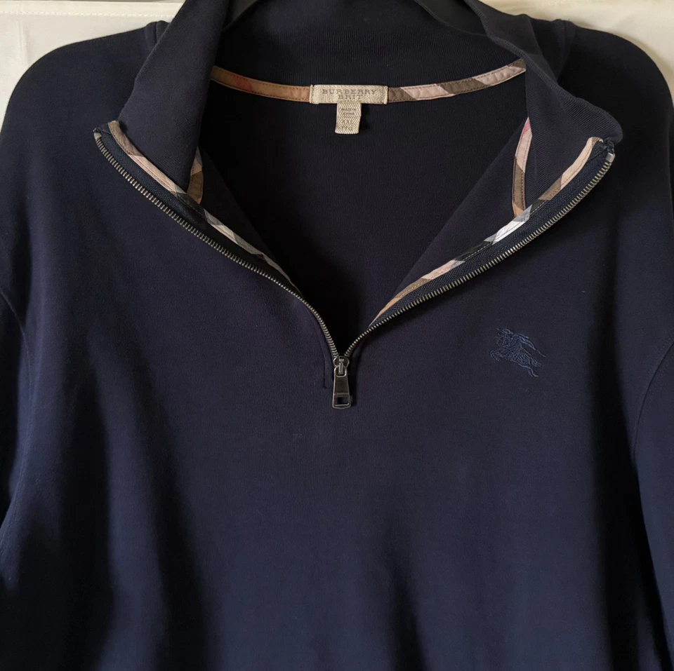 Sudadera Pullover Hombre Burberry Brit 1/4 Cremallera Azul Marino Algodón Talla XXL Foto 3 de 4
