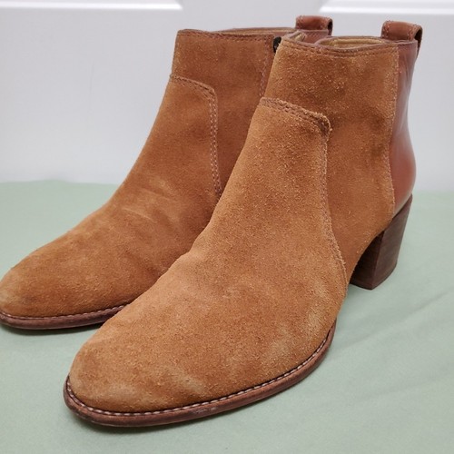 Madewell The Asher Boot Womens 6.5 Brown Suede and Leather, Ankle Side Zip