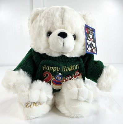 Dan Dee Christmas Teddy Bear Plush Green Happy Holidays 2000 Sweater White 19''