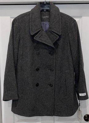 CALVIN KLEIN Double Breasted Precious Fiber Dk Grey Peacoat Coat NEW Womens 1X