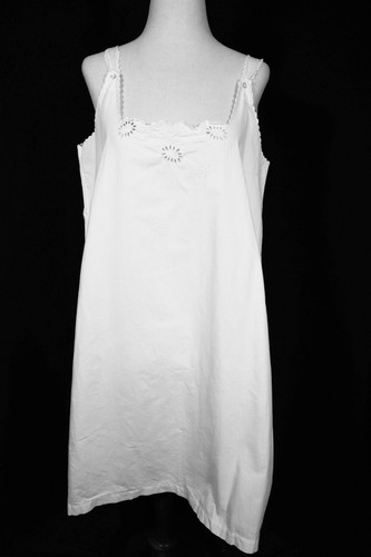 Antique Initialed 1920's French White Cotton Slip/Night Gown Size Large Exc Cond