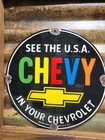 VINTAGE CHEVROLET PORCELAIN SIGN OLD CHEVY AUTOMOBILE CAR TRUCK DEALER INGRAM