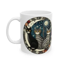 Whimsical Cat Ceramic Mug-Unique Tea Coffee Cup, Gift for Cat Lovers, 11oz, 15oz
