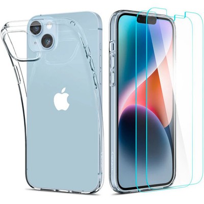 Handyhülle + 2x Glas Spigen für iPhone 14 Plus Case Cover Handyglas Transparent