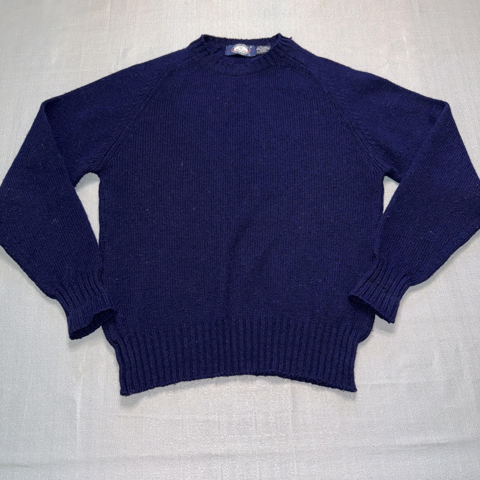 Vtg Knights Bridge Made in Scotland Wool Blend Sweater Med Navy Blue Tweed Knit