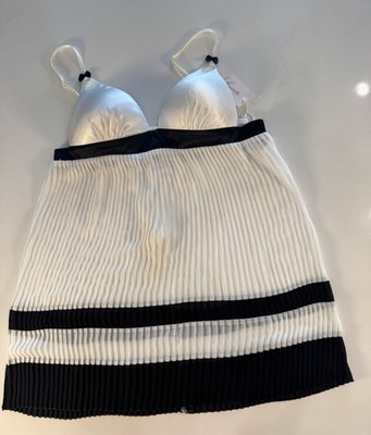 Linea Donatella White/Black Pleated Striped Sleeveless Gown w/ Bow M