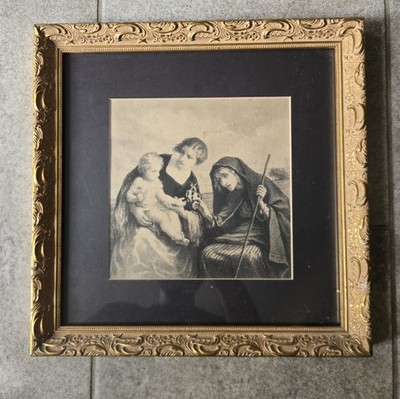 WILLIAM MORRIS HUNT The Fortune Teller c.1859 Lithograph Framed Antique 13x13''