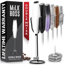 Milk Boss Double Whisk Handheld Milk Frother – Electric Foam Maker for Coffee
