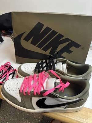 Nike Air Jordan 1 Low OG Olive White Black With Travis Pink Laces Sz 12
