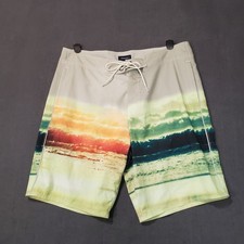 American Eagle Board Shorts Mens Large Multicolor Sunset Wave Print Swim Trunks