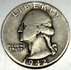 1942 P Washington 90% Silver Quarter Circulated Condition 25c US Coin - 2708