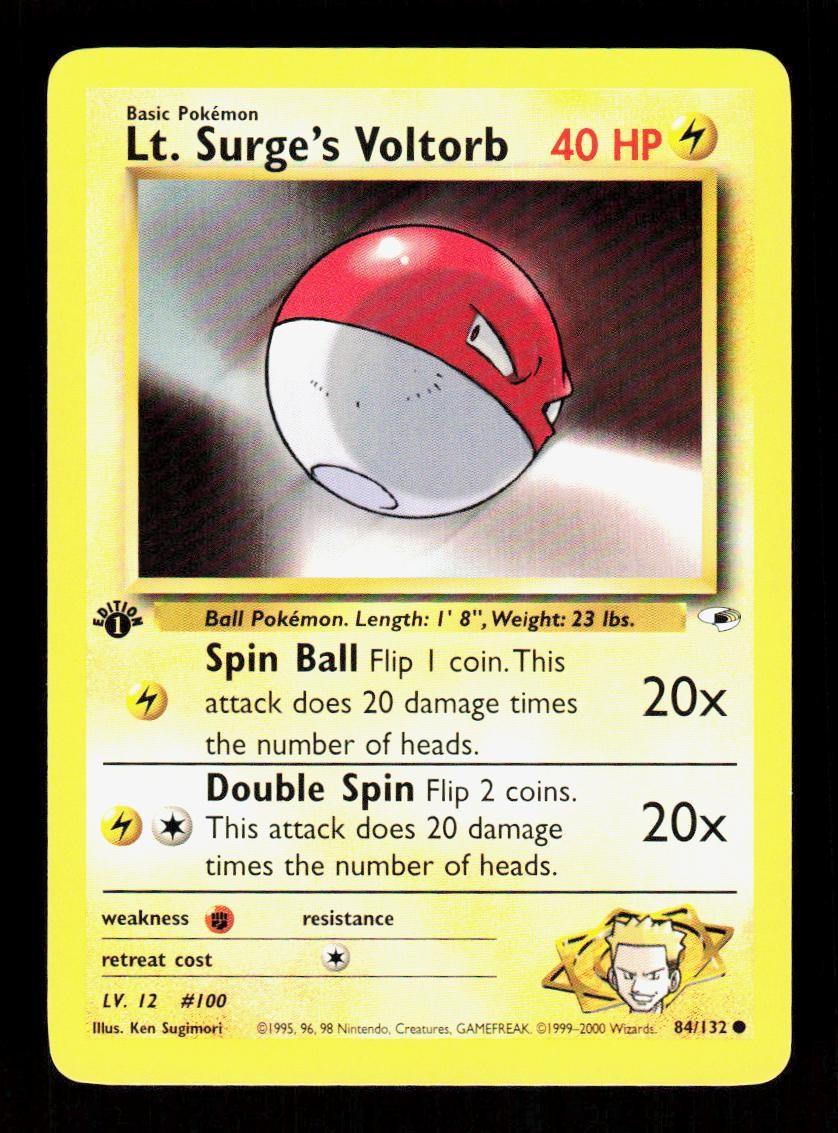 Lt. Surge's Voltorb 84/132 Common Gym Heroes Pokemon 1st Edition NM