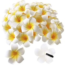 50Pcs 2.5" White Foam Hawaiian Frangipani Artificial Plumeria Flower Hat Hair...