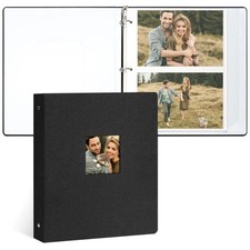 Photo Album Self Adhesive 3 Ring Binder Photo Albums, Linen Cover Scrapbook A...