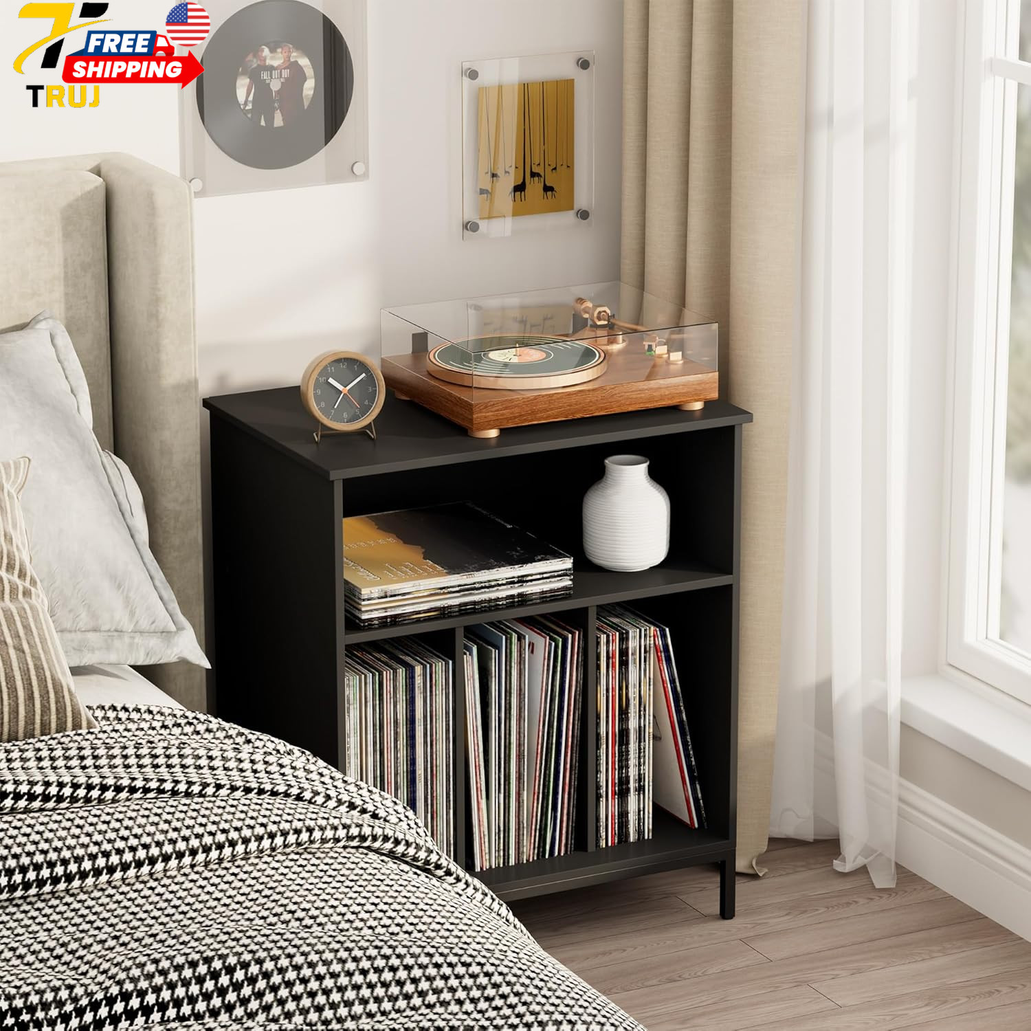 Record Player Stand Vinyl Storage Cabinet Large Record Holder Modern Stereo 23.6