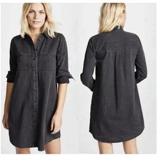 Madewell Women's Denim Shirt Dress Black Button Front Long Sleeve Casual Size M