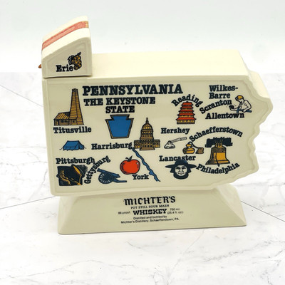 Vtg Michters Pennsylvania State Map Ceramic Decanter EMPTY
