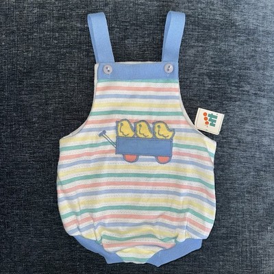 Vtg Health-Tex Baby Bubble Romper 12M Striped Pastel Chicks Easter NWT