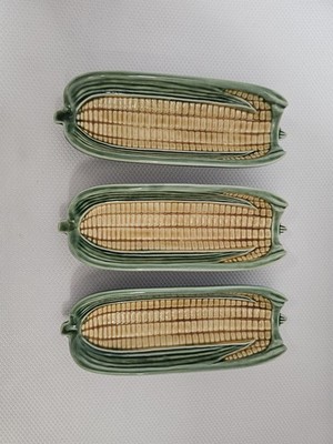 Corn On The Cob 3 pc Serving Dishes Vintage Majolica Portugal Bordallo Pinheiro