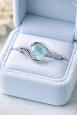 Aquamarine Ring Round Cut Stone 925 Sterling Silver Rings March Birthstone
