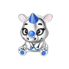 KUNSIR Sterling Silver Charm Blue Rhinoceros Animal Beads For European Bracelets