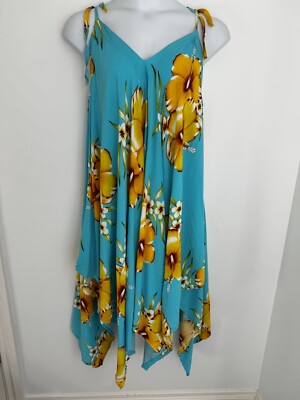 Aloha Fashion Hawaiian BLACK, Blue Floral SCARF HEM MAXI DRESS SZ O/S | eBay