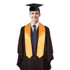 4 Piece Set Graduation Gown Stole Hat Black Mortarboard University Cap Robe