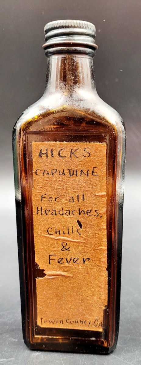 Vintage Medicine Bottle Hicks Capudine Headache Apothecary Brown