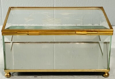 Beautiful Vintage Cut Floral And Beveled Glass Gilt Metal Mirrored Dresser Box | eBay Beautiful Vintage Cut Floral And Beveled Glass Gilt Metal Mirrored Dresser Box | eBay