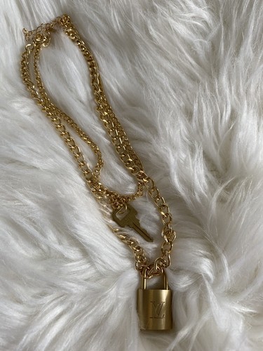 Louis Vuitton Lock and Key Brass Necklace Chain