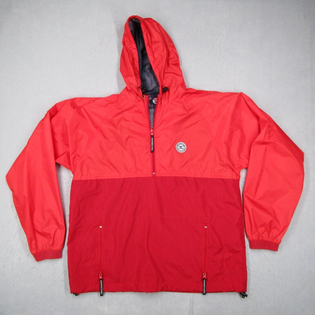 Vintage DC Shoes Jacket Mens Large Red 1/2 Zip Windbreaker 