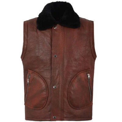 Men's Sheepskin Leather Shearling Fur Gilet Vest – Luxury