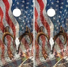 Buck Skull American Flag Camo LAMINATED Cornhole Wrap Bag Toss Decal Sticker