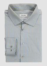 75 Calvin Klein 16 34/35 Men's Regular-Fit Blue White Check Cotton Dress Shirt